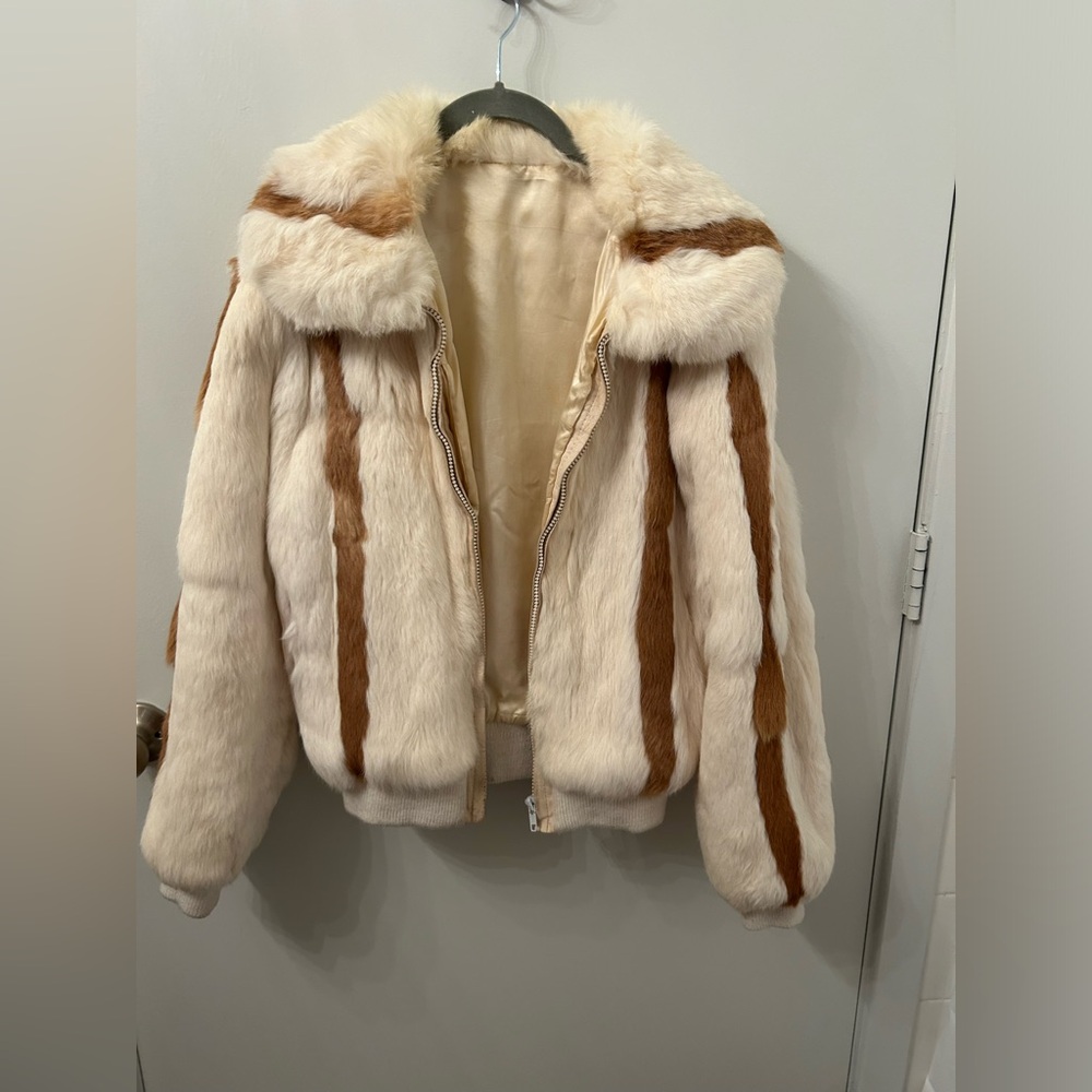 Vintage rabbit fur bomber style jacket size M